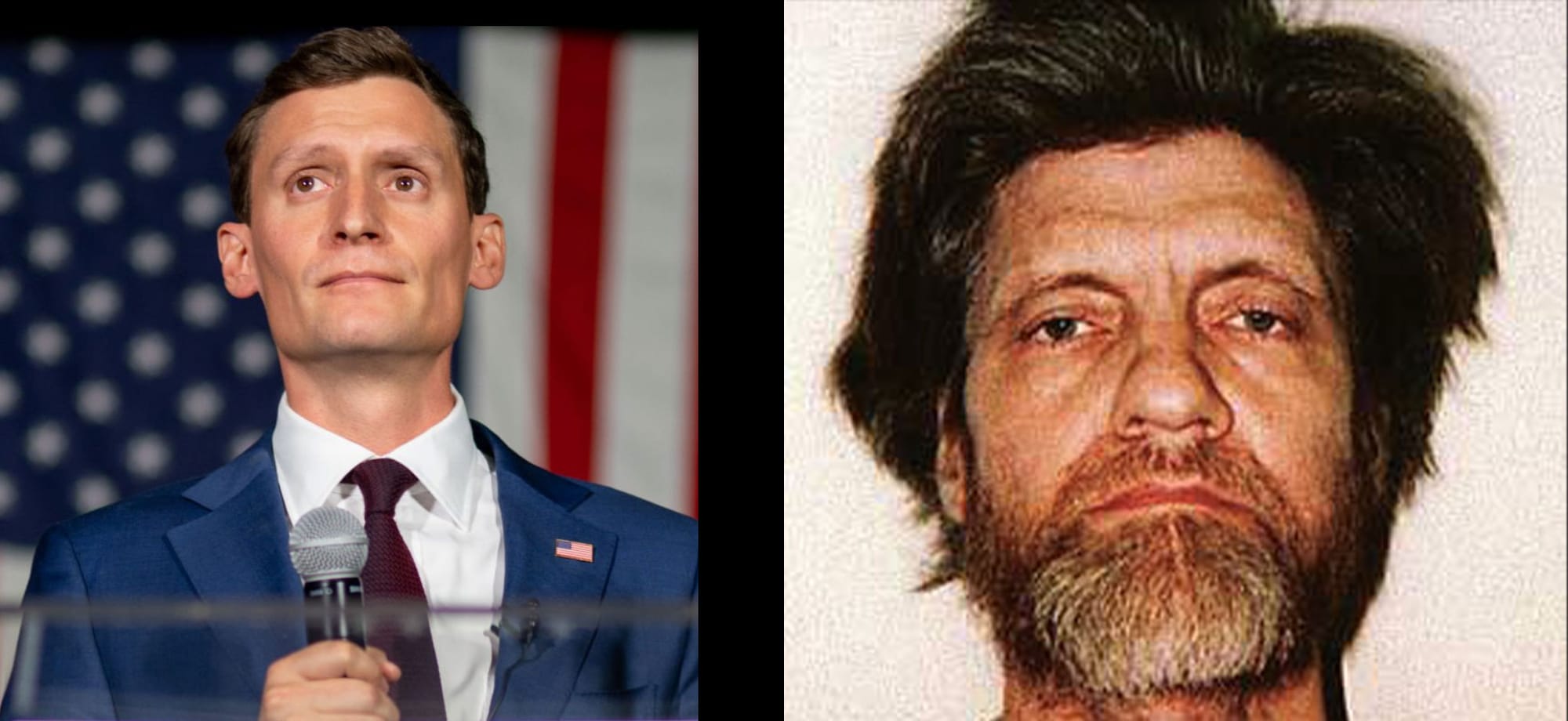 Side by side photos of Blake Masters and Ted Kaczynski